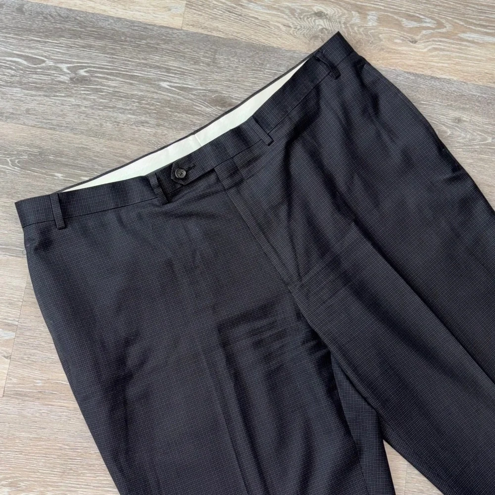 Ralph Lauren Mens Dress Pants 42x32 Black Grey Micro Check Washable Trousers